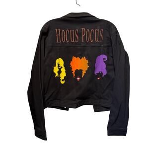 Hocus Pocus Stretch Black Trucker Style Jacket Size L